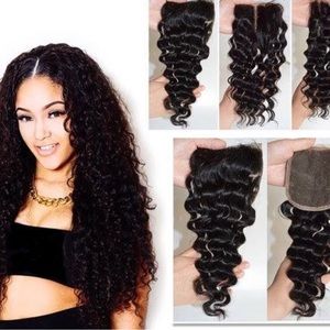 20” 4X4 Brazilian Human Hair Deep Wave 3 Part  Lace Closure